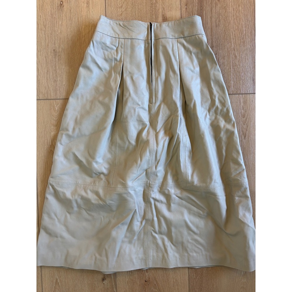 Bod & Christensen size 2 Leather Midi Skirt  Beige High Waist Pleated BLF22410